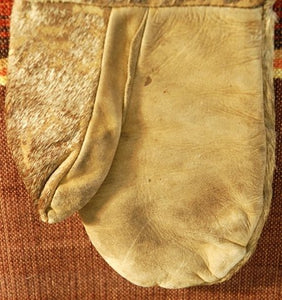 Vintage Leather Mittens with Hair-On Cowhide
