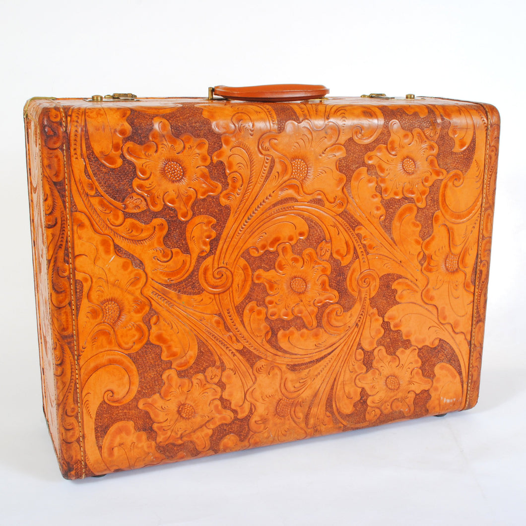 Vintage Suitcase in Tooled Leather