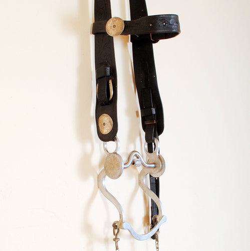 Vintage Tooled Headstall Bridle with Silver Conchos