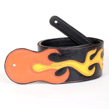 Load image into Gallery viewer, Handmade Black Leather Guitar Strap with Flames GS101