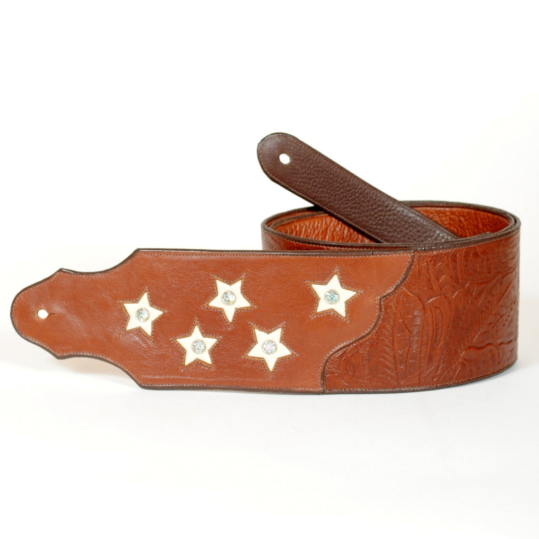 Handcrafted Embossed Guitar Strap with Stars and Crystals GS106