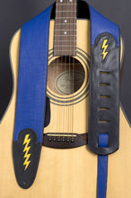 Load image into Gallery viewer, Handmade Blue Leather Guitar Strap with Lightning Bolt GS107