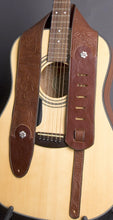 Load image into Gallery viewer, Handmade Embossed Guitar Strap with Sterling Rosettes GS113