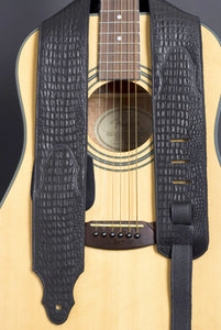 Handmade Black Embossed Leather Guitar Strap GS115