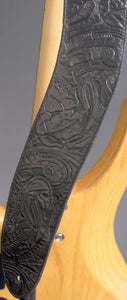 Handmade Ergonomic Guitar Strap Black Embossed Leather GS119