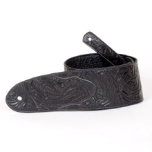Load image into Gallery viewer, Handmade Ergonomic Guitar Strap Black Embossed Leather GS119