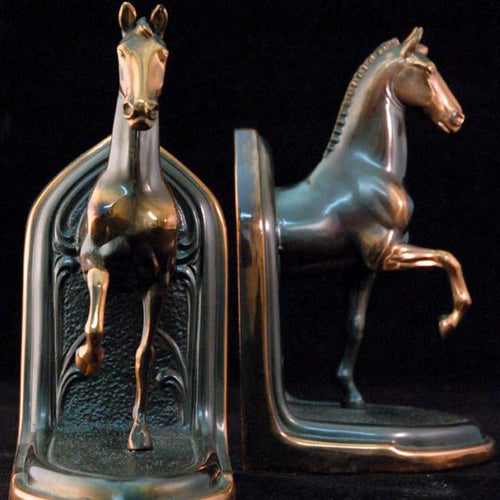 Vintage Bronze Bookends Horses in Pose