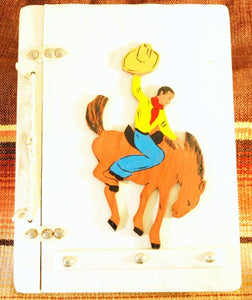 Vintage Wooden Scrapbook with Horse and Rider