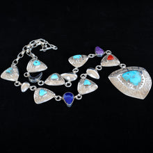 Load image into Gallery viewer, Native American Indian Silver and Turquoise Necklace JHW105