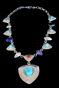 Native American Indian Silver and Turquoise Necklace JHW105