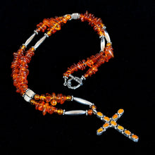 Load image into Gallery viewer, Amber &amp; Silver Cross Necklace