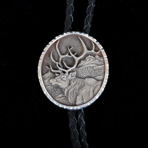 Silver Engraved Elk Bolo Tie