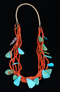 Native American Indian Coral & Turquoise Necklace JPN101