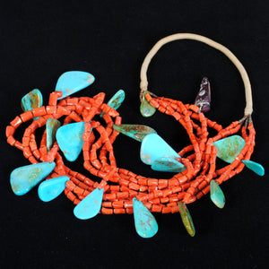 Native American Indian Coral & Turquoise Necklace JPN101