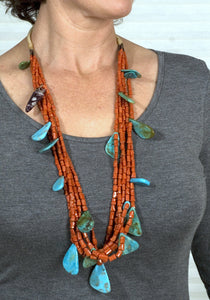 Native American Indian Coral & Turquoise Necklace