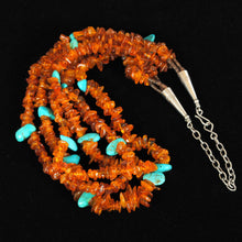 Load image into Gallery viewer, Amber &amp; Turquoise Beaded Necklace JPN106