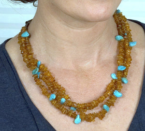 Amber & Turquoise Beaded Necklace