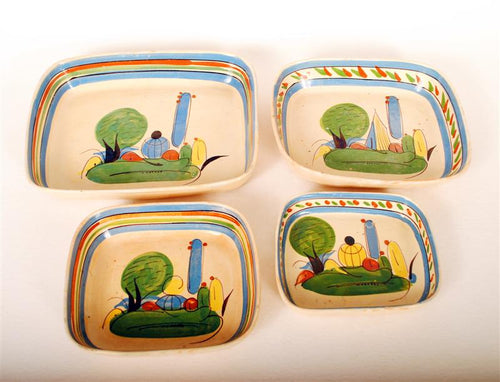 Vintage Mexican Stacking Set Redware Pottery 4pcs