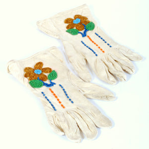 Vintage Native American Indian Beaded Buckskin Gloves N119