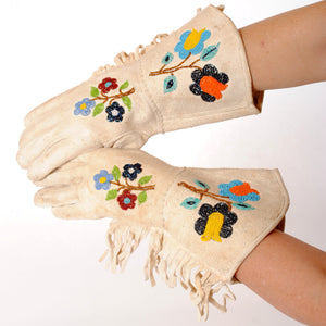 Vintage Leather Gauntlets with Native American Beading N127
